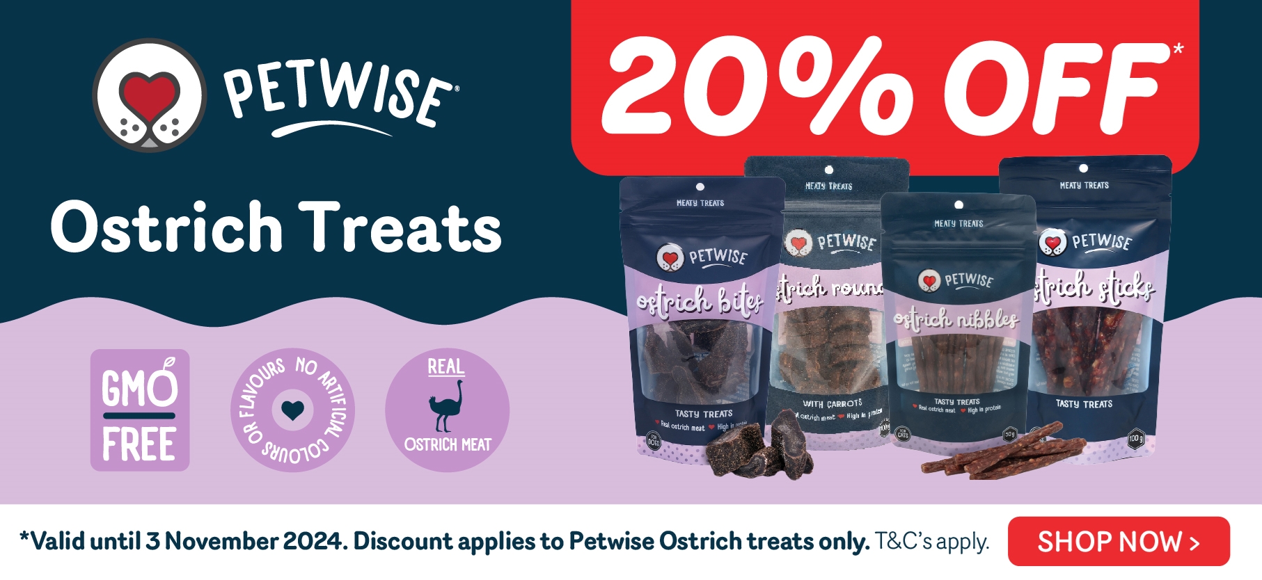 PetwIse Ostrich Treats 20% OFF