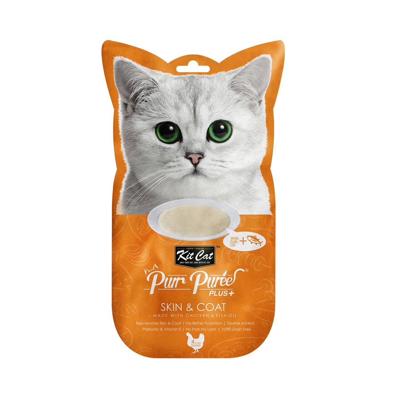 Kit Cat Purr Puree Plus+ Chicken & Fish Oil (Skin & Coat) 