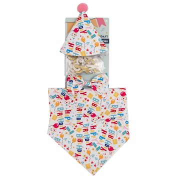 Happy Birthday Hat, Bandana & Bow-tie (White)